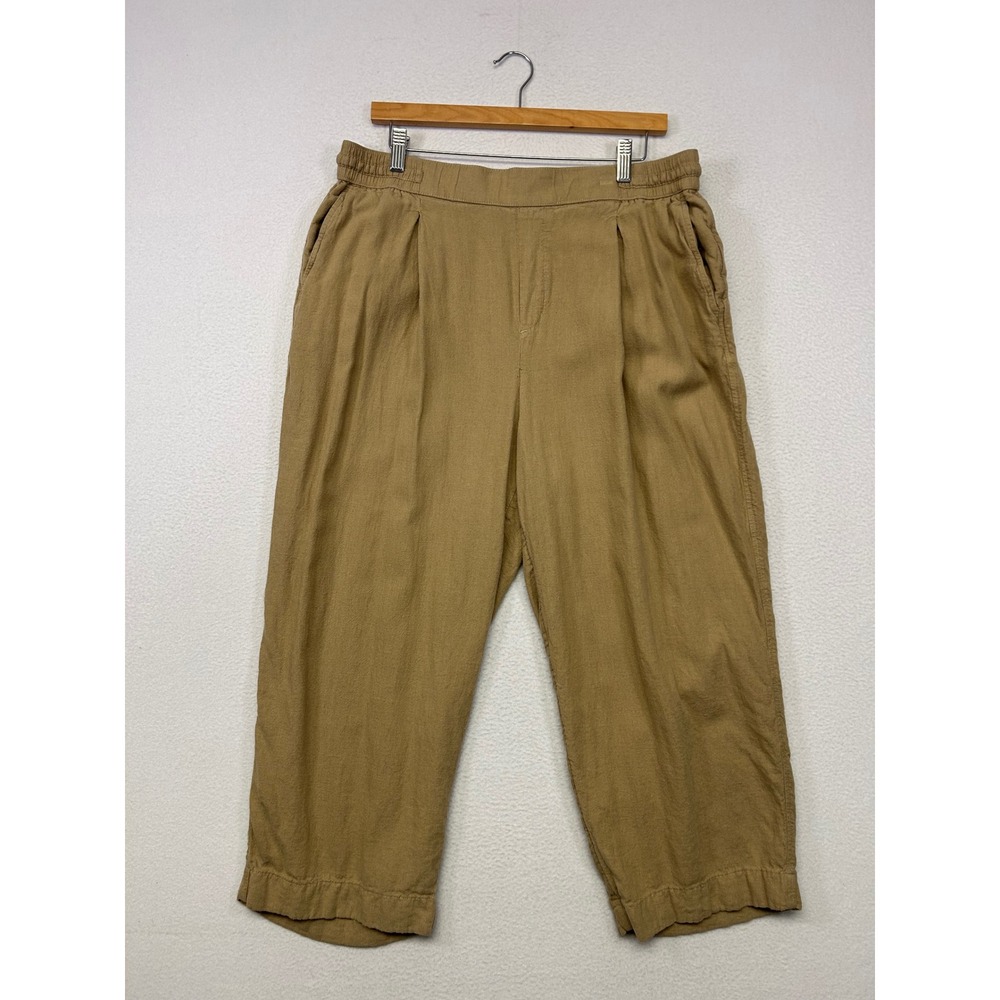 Coastal Boho Nautica Jeans Women XL Tan Linen Blend Pleated Wide Leg Crop Pants